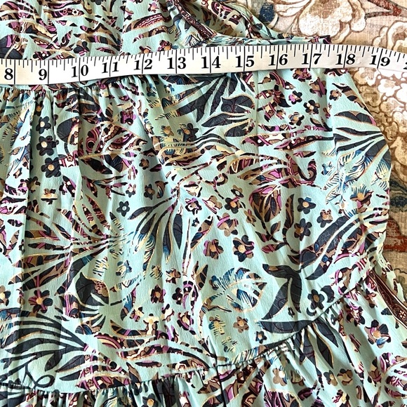 Anthropologie Paani Mint Metallic Foil Halter Trapeze Boho Resort Dress Size M - Picture 7 of 9